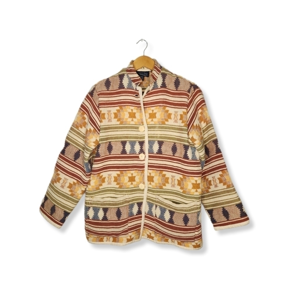 Vintage Woven Blanket Button Front Oversized Western Jacket Size Small